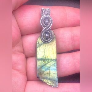 Wire Wrapped Golden Green Labradorite Pendant Necklace Handmade OOAK